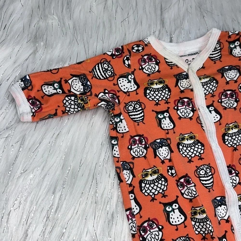 Roller Rabbit 0-3 months Orange Owl Snap Button Footie Pajama Onesie